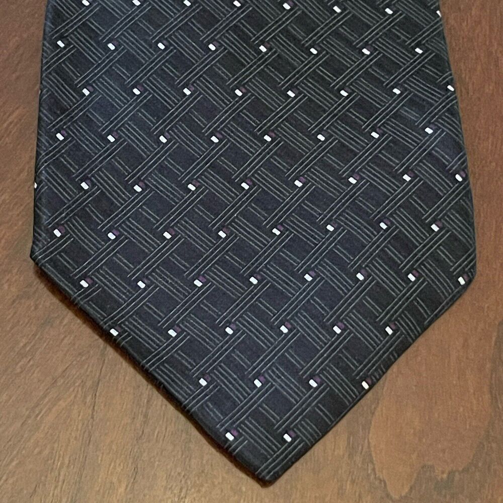 Vintage RBM Black Purple 100% Imported Silk Men’s Neck Tie Made In USA